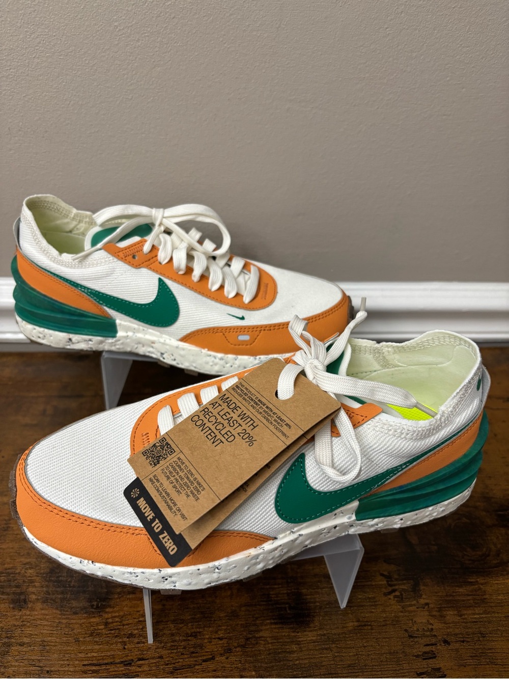 Nike Waffle One Crater Move To Zero White/Orange/Green Women’s Low-Top Sneakers - Picture 2 of 11